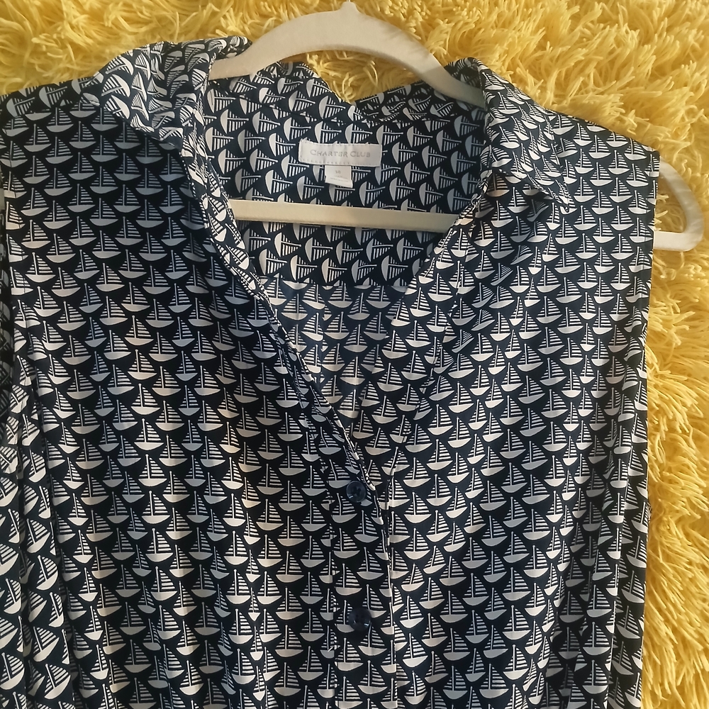 Charter Club Navy and White Sailboat Dress